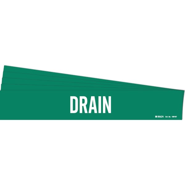 DRAIN Pipe Marker Style 1HV Polyester White on Green 1 per Card, 5 PK